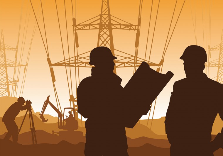 Силуэты людей на стройке