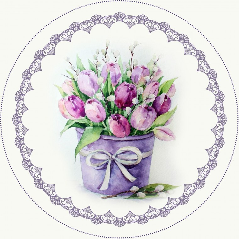 Круглая открытка с цветами