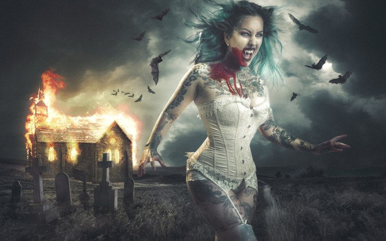 Девушка вампир на кладбище