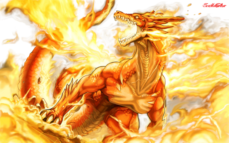 Дракон с огнем из пасти