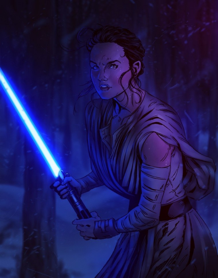 Синий джедайский меч с джедаем