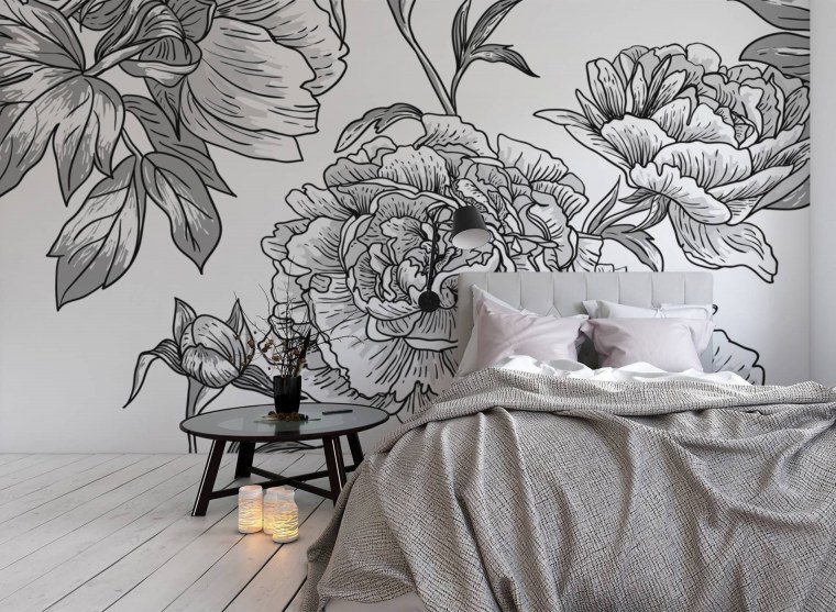 Роспись стен в спальне чёрном белом цвете