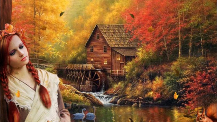 Девушка осень анимация