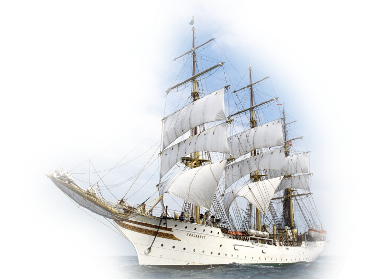 Парусный корабль на белом фоне