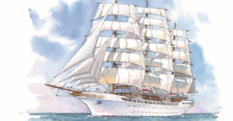 Корабль на волнах на прозрачном фоне