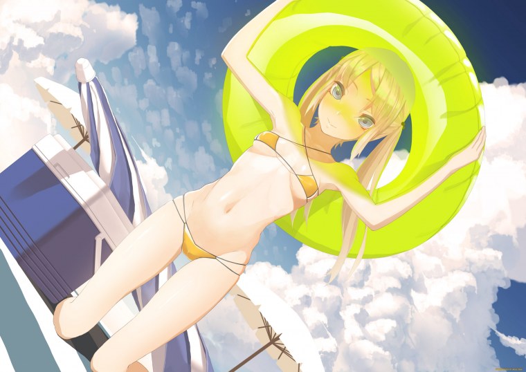 Аниме девушка в надувном круге