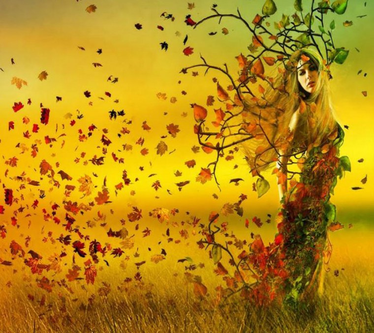 Силуэт девушки осень