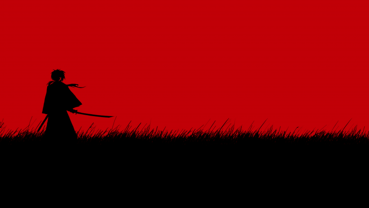 Япония Самурай красный фон