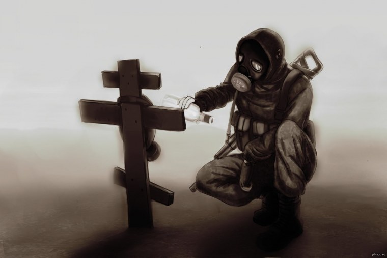 Бандит в противогазе сталкер