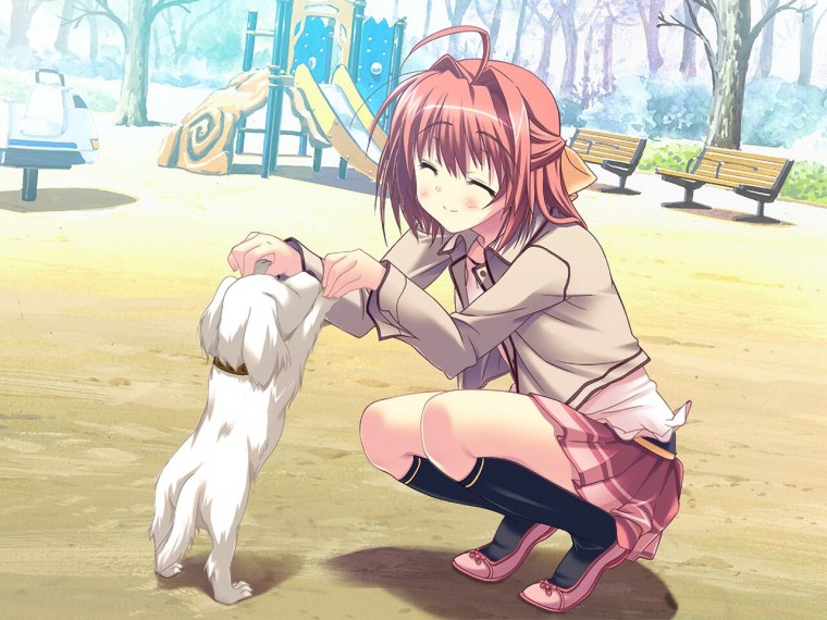 Аниме девушка с щенком