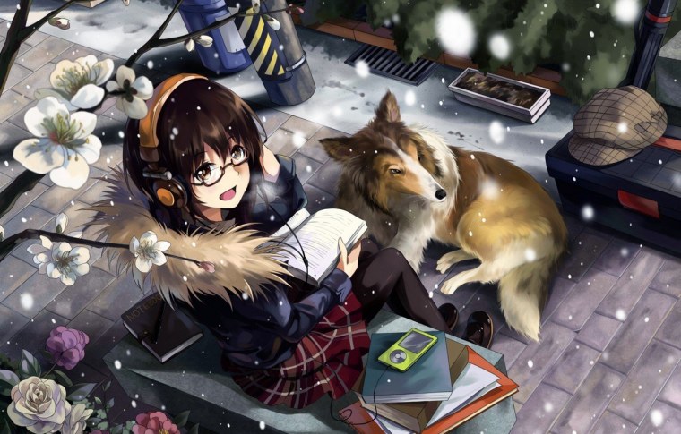Аниме девочка собака