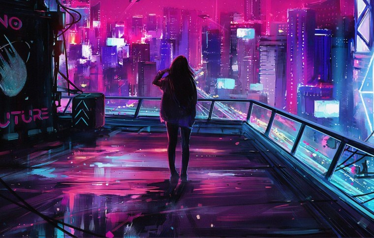 Cyberpunk 2077 город 4k Neon