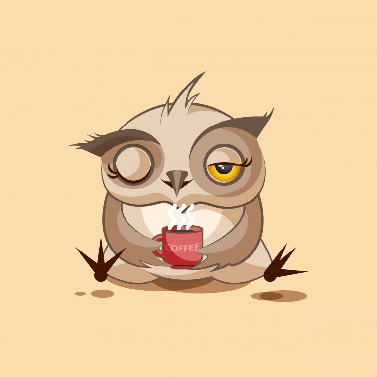 Сонная Сова с кружкой кофе