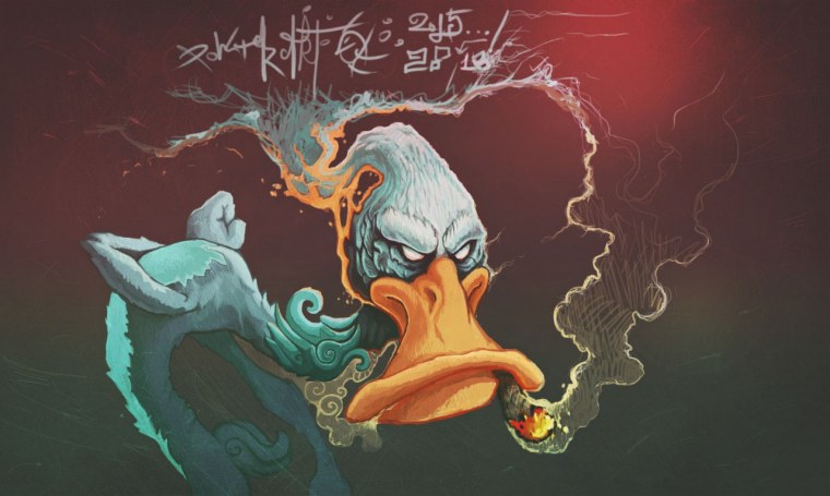 Утка на зеленом фоне