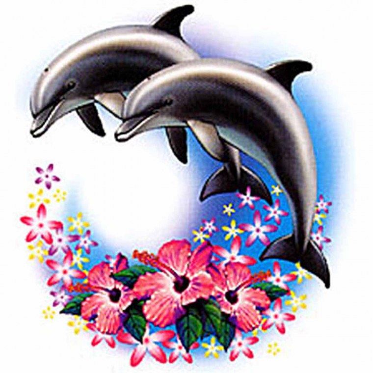 Доброе утро дельфинов с цветами