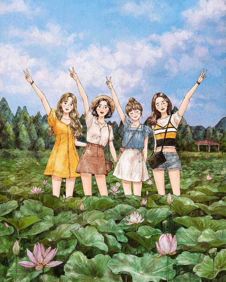 Четыре девочки рисунок