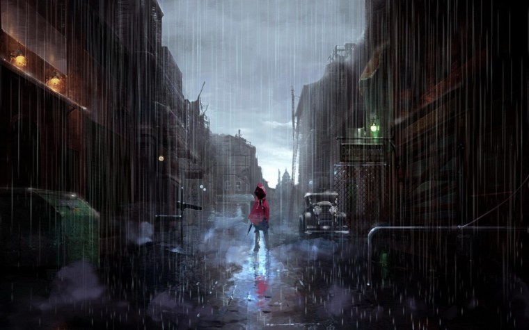 Аниме город дождь