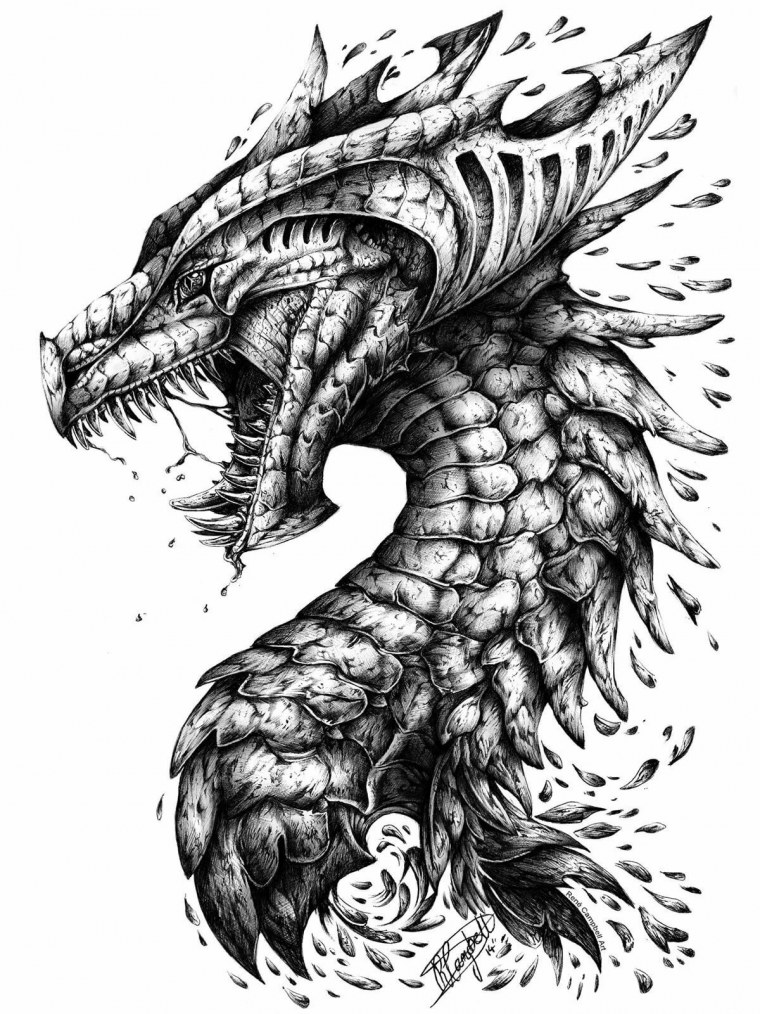 Эскизы тату дотворк дракон