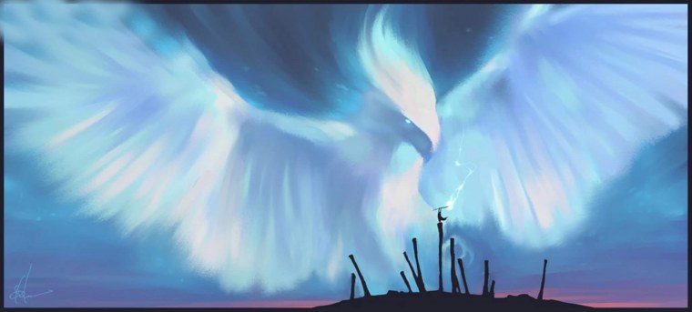 Птица Феникс в голубом небе