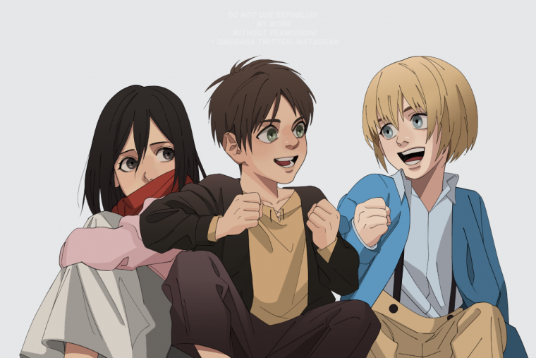 Эрен Микаса армин и Леви