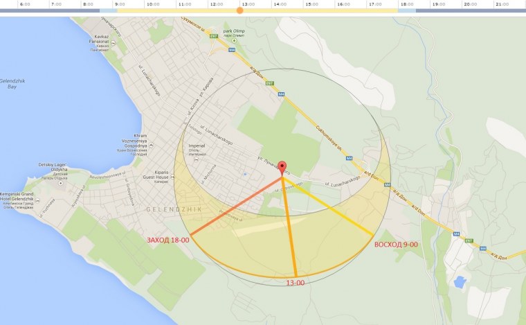 Восход солнца на карте