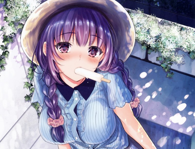 Аниме шатенка с голубыми глазами