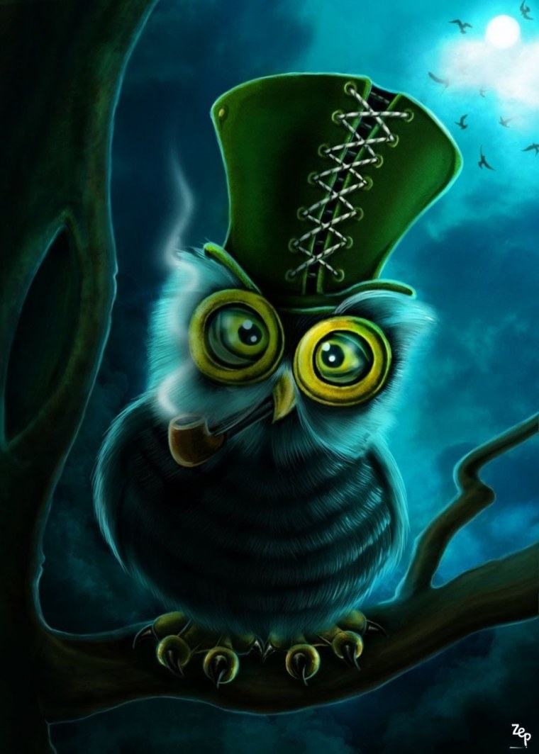 Сова с зелеными глазами