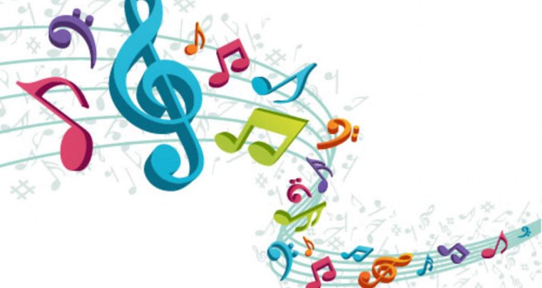 Разноцветные нотки на белом фоне