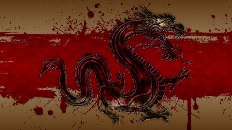 Красный дракон на черном фоне