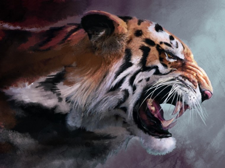 Тигр рычит картина маслом