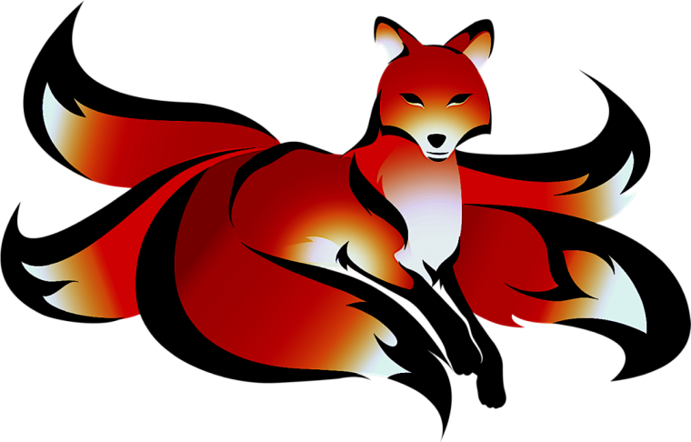 Арт Кицунэ лиса красная