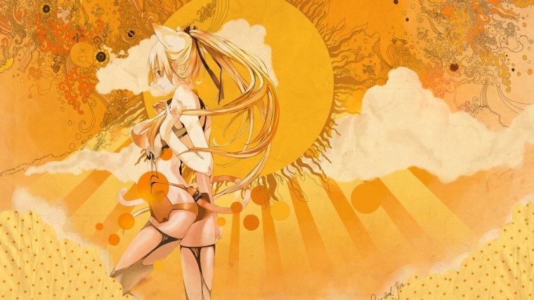 Аниме девушка в оранжевом платье