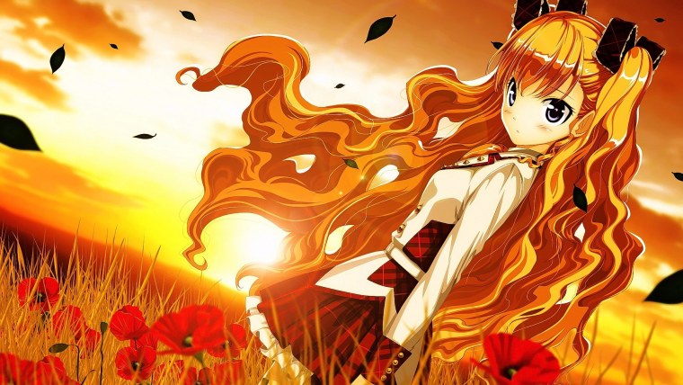 Аниме девочка на закате