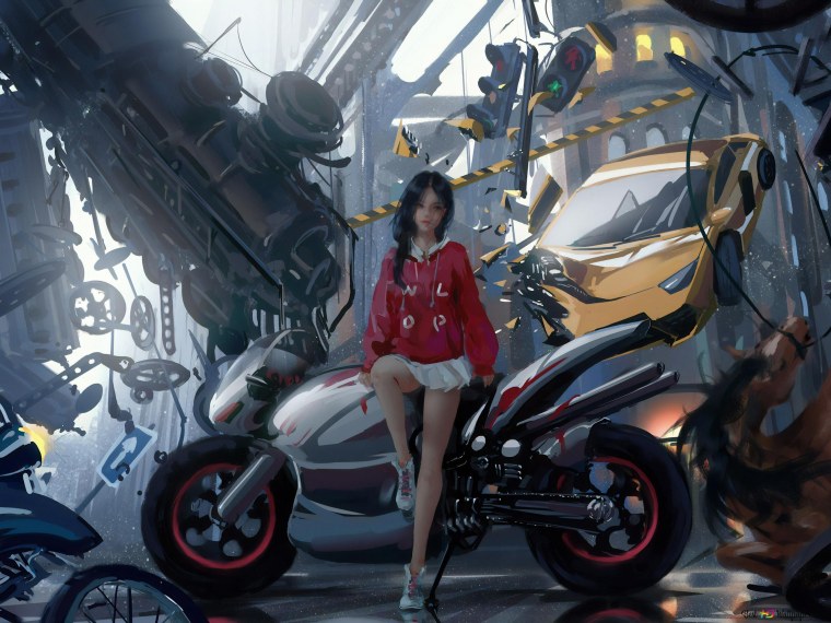 Девушка на мотоцикле арт