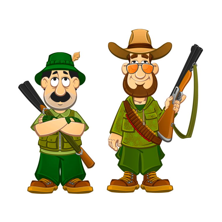 Охотник с ружьем на белом фоне