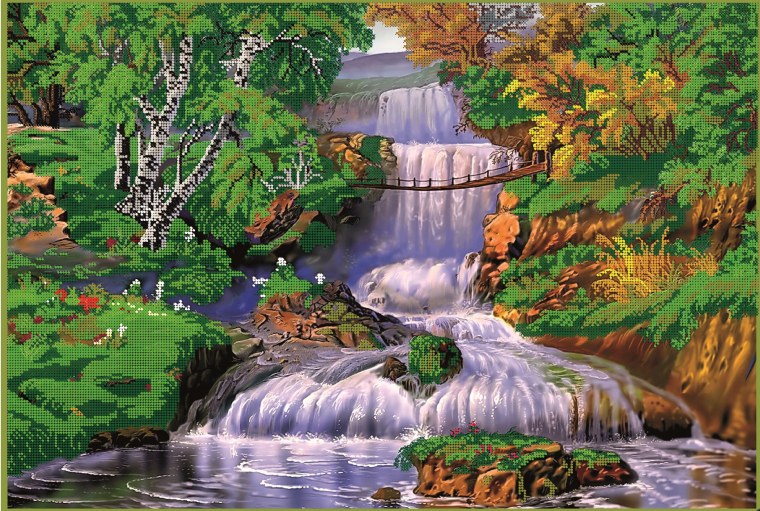 Алмазная мозаика горный водопад 40х50