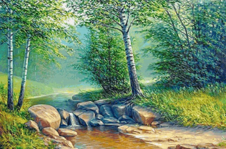 Лесная речка, Ручеек , пейзаж картина