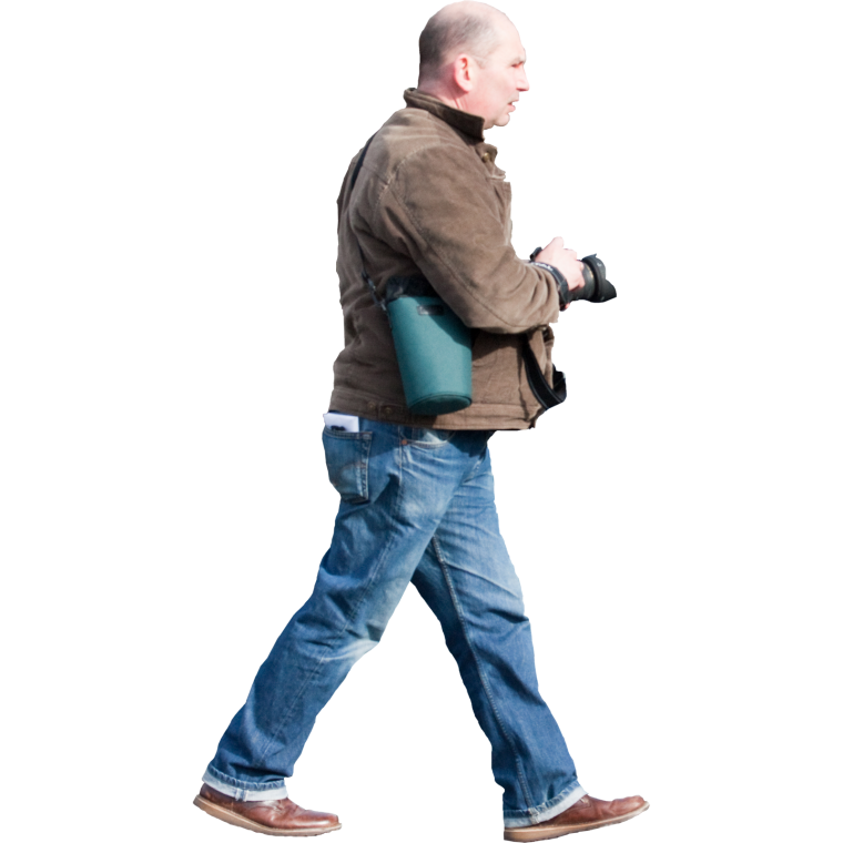 Человек идет на белом фоне