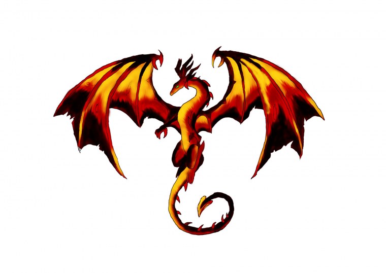 Огненный дракон на белом фоне