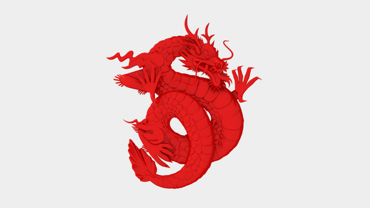 Красный китайский дракон на черном фоне