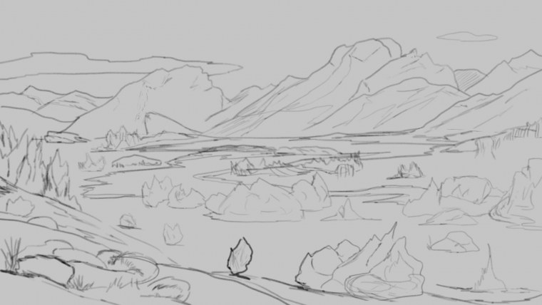 Горы вдали карандашом