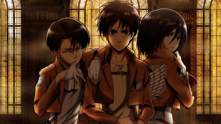 Атака титанов Леви и Эрен и Микаса