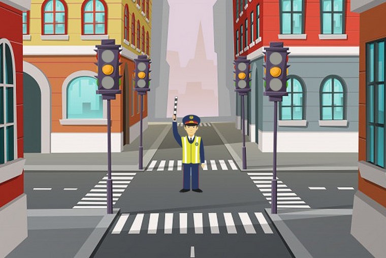 Город с дорогой и светофором