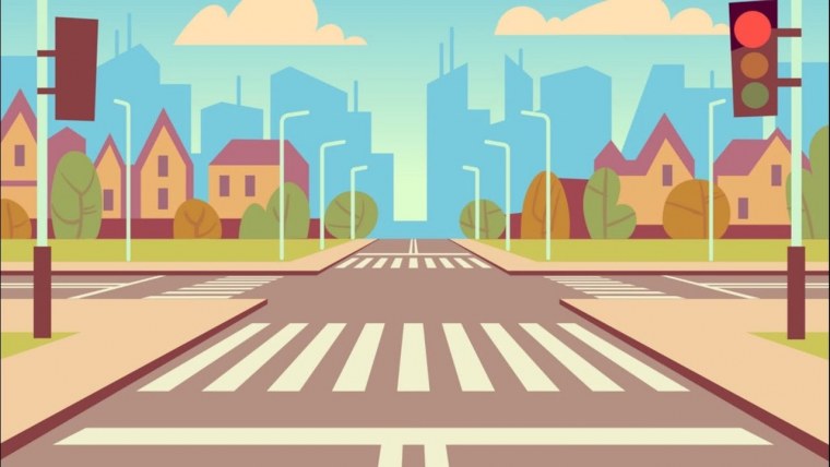 Мультяшный город с дорогой