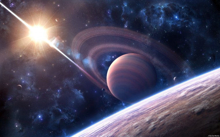 Планета Сатурн в космосе и галактике