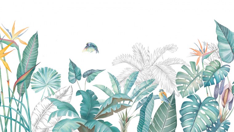 Тропические листья акварелью