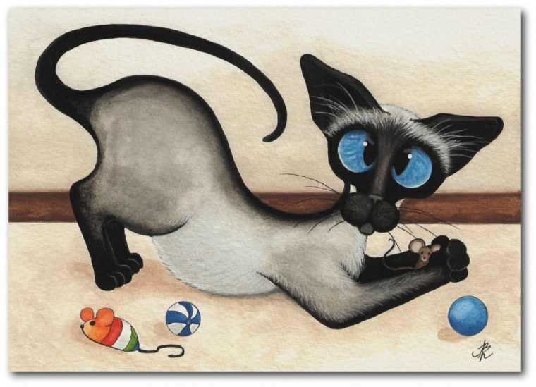 Сиамский кот акварель