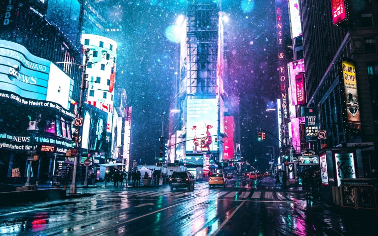 Ночной Нью-Йорк улица киберпанк