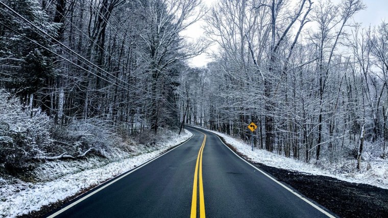 Заснеженная дорога в лесу