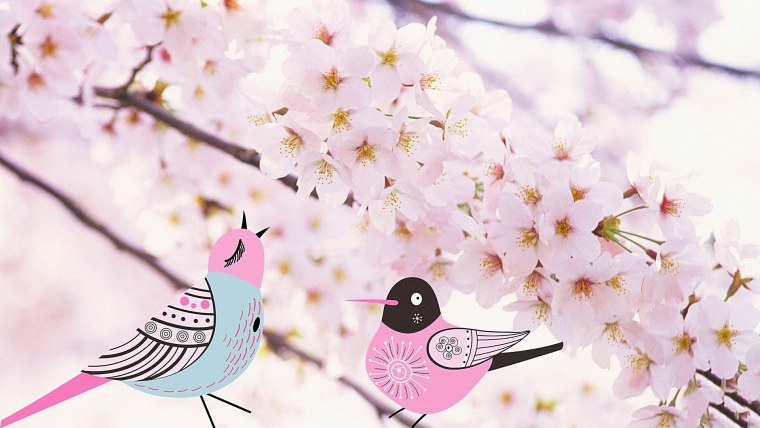 Весенний фон с птичками